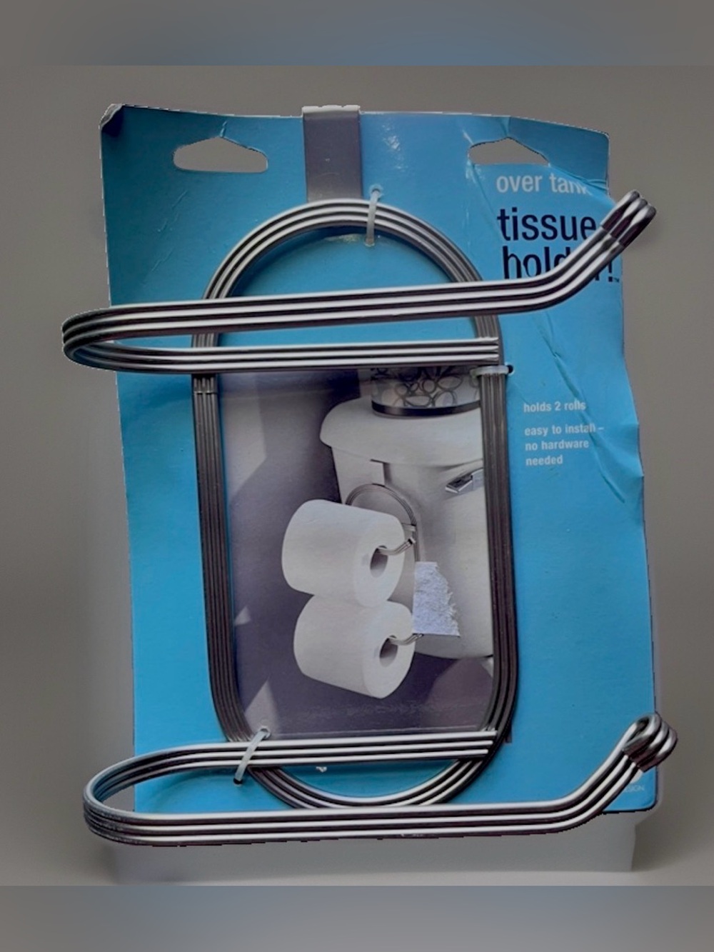 Over The Tank 2 Roll Toilet Tissue Holder Chrome Metal No Hardware Needed